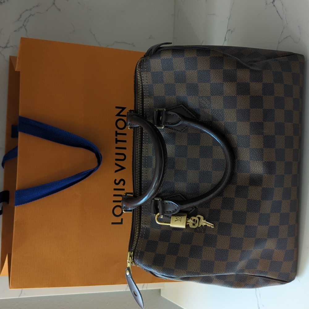 Louis Vuitton Speedy 30 Damier Ebene Canvas Handbag Brown Checkered Pattern